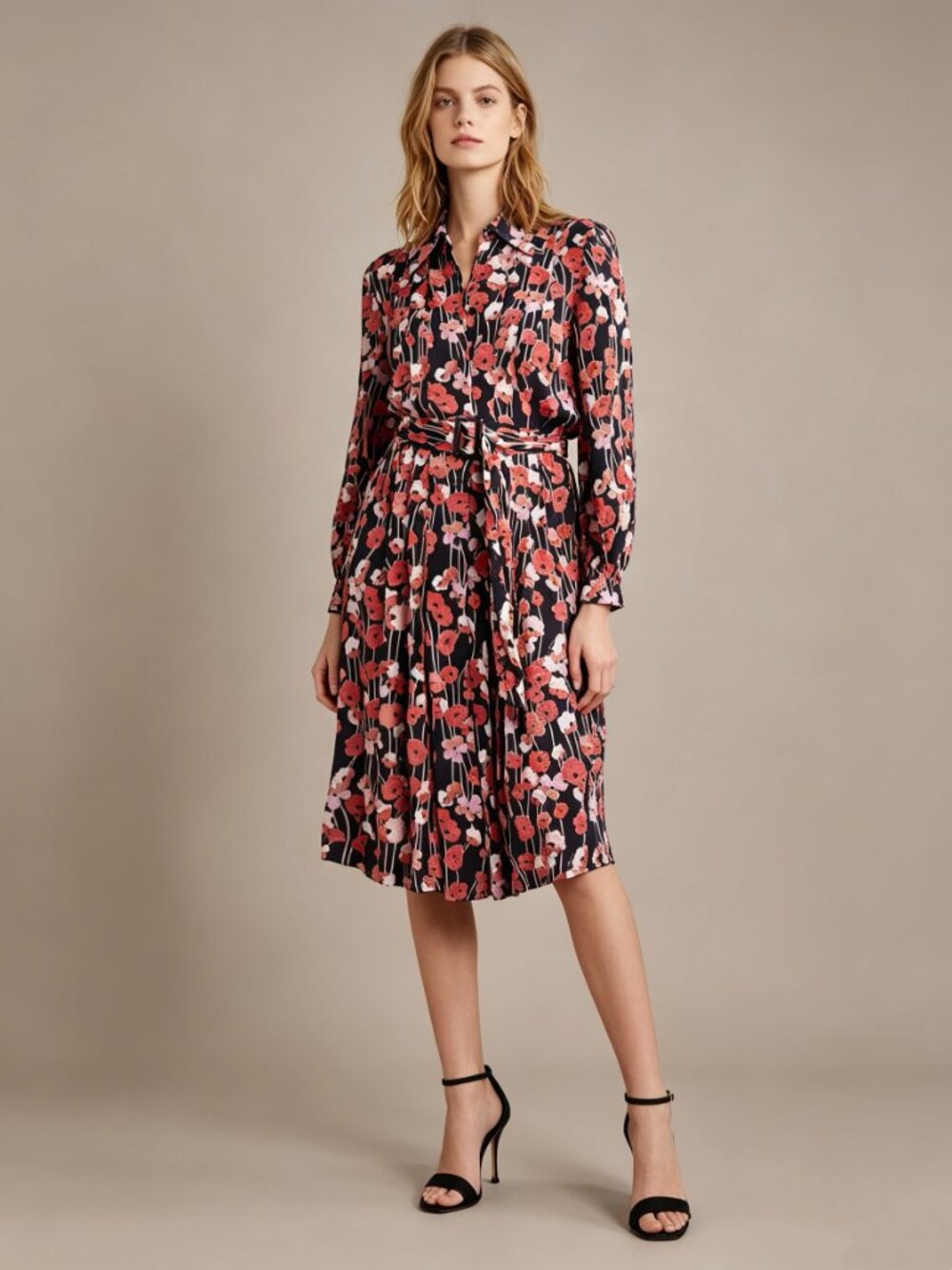 $690 NWOT SEE BY CHLOÉ Belted Floral-Print Satin-Jacquard Midi Shirt Dress Sz 36